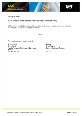 2020  Interim  Result  Market Briefing  10 August 2020  Good morning everyone and thank you for