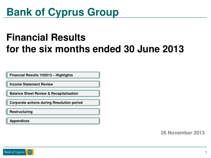 financial results 1h2013 highlights income statement