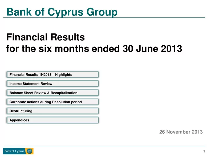 financial results 1h2013 highlights income statement