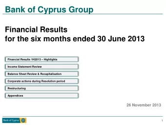 Financial Results 1H2013  Highlights  Income Statement Review  Balance Sheet Review &amp;