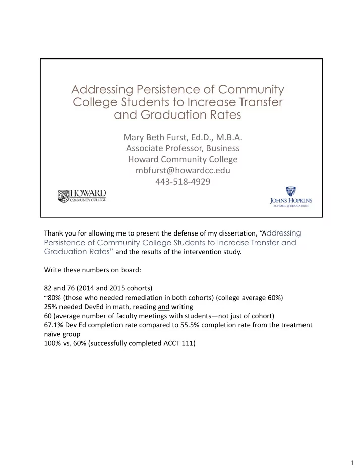 addressing persistence of community college students to