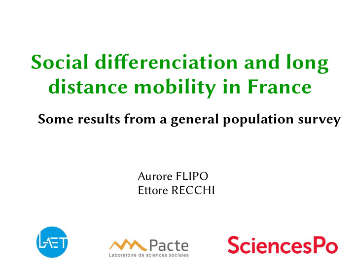 social diffrfnciation and long distancf mobility in francf