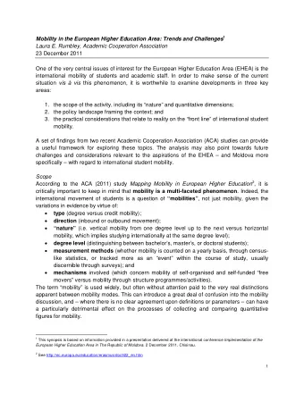 Mobility in the European Higher Education Area: Trends and Challenges 1  Laura E. Rumbley, Academic