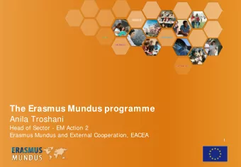 The Erasmus Mundus programme  Anila Troshani  Head of Sector - EM Action 2 Erasmus Mundus and