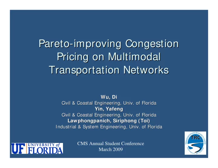 pareto improving congestion improving congestion pareto