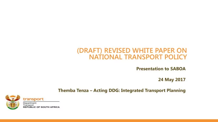 draft revised white paper on national transport policy