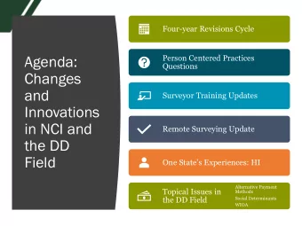 Agenda:  Person Centered Practices  Questions  Changes  and  Surveyor Training Updates  Innovations