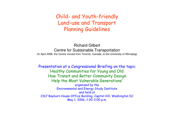 child and youth friendly land use and transport planning