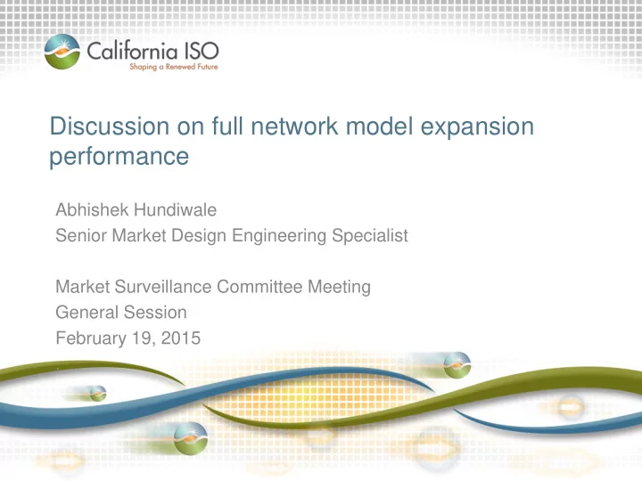 discussion on full network model expansion performance