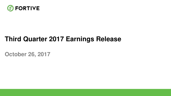 third quarter 2017 earnings release
