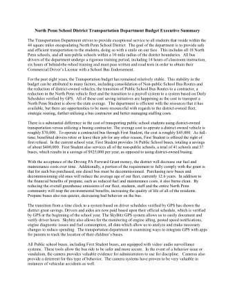 North Penn School District Transportation Department Budget Executive Summary  The Transportation