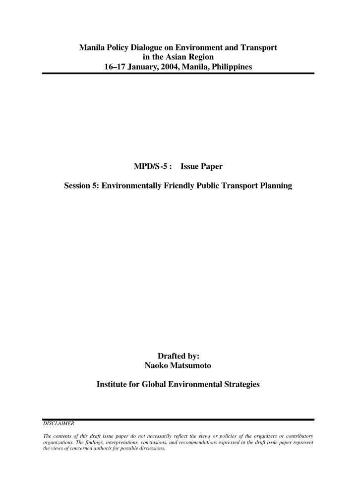 manila policy dialogue on environment and transport in