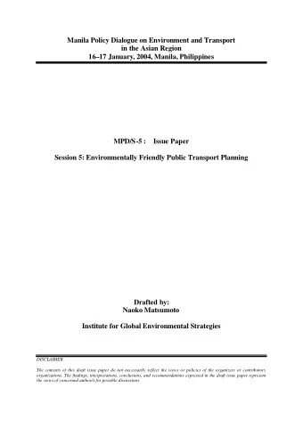 Manila Policy Dialogue on Environment and Transport  in the Asian Region  1617 January, 2004,