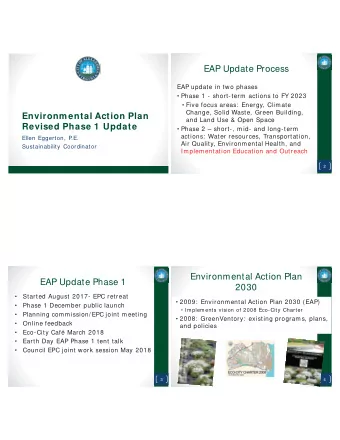 EAP Update Process  EAP update in two phases  Phase 1 - short-term actions to FY 2023  Five