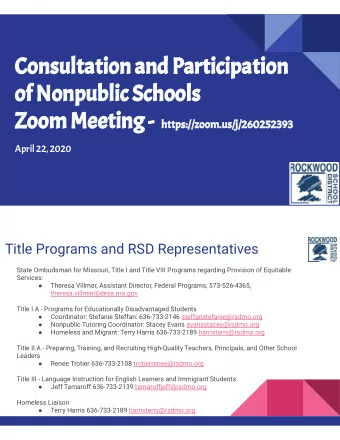 Consultation and Participation  of Nonpublic Schools Zoom Meeting - https://zoom.us/j/260252393