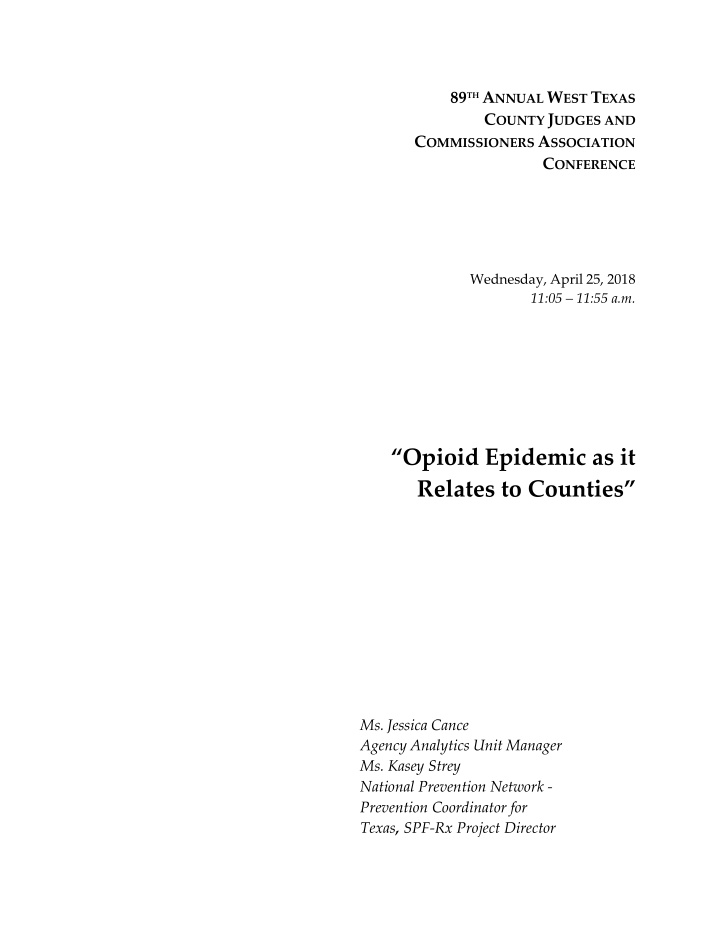 opioid epidemic as it relates to counties