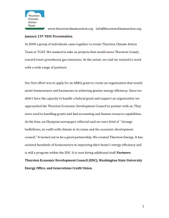 www.thurstonclimateaction.org    info@thurstonclimateaction.org January 13 th TESC Presentation  In