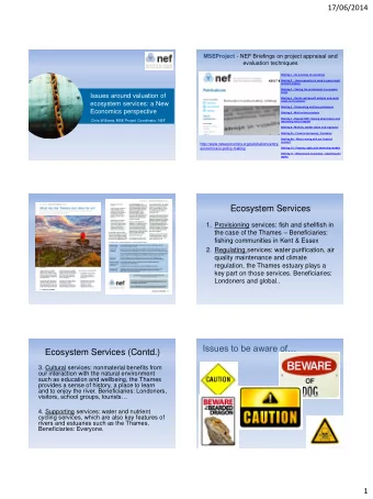 Ecosystem Services  1. Provisioning services: fish and shellfish in the case of the Thames
