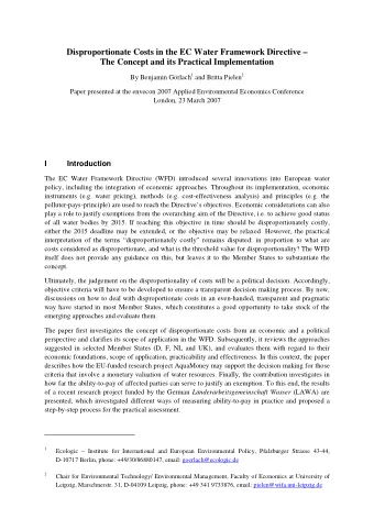 Disproportionate Costs in the EC Water Framework Directive   The Concept and its Practical