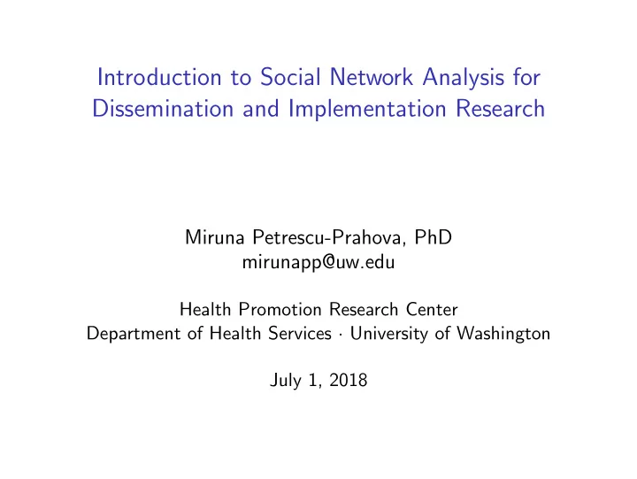 introduction to social network analysis for dissemination