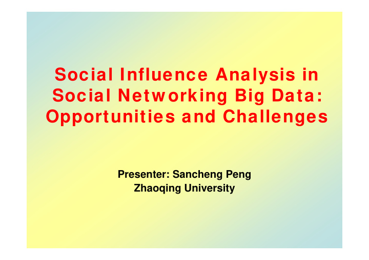 social influence analysis in social netw orking big data