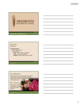 About GBF  Evaluating Impact  Pre-Investment Criteria  Post