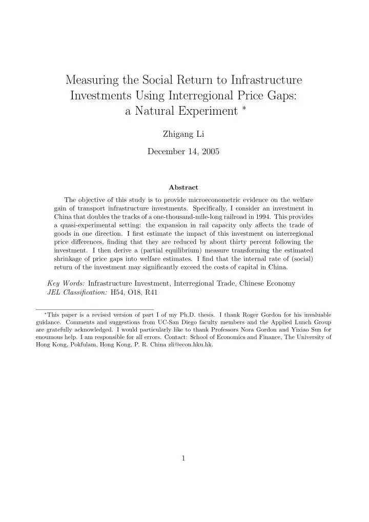 measuring the social return to infrastructure investments