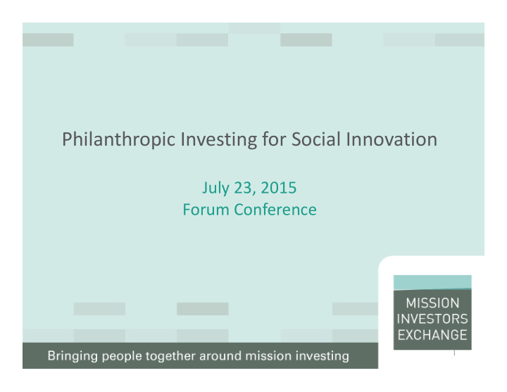 philanthropic investing for social innovation