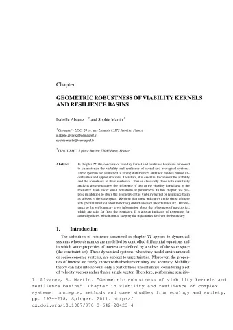Chapter 1  GEOMETRICROBUSTNESS OF VIABILITYKERNELS  AND RESILIENCE BASINS Isabelle Alvarez 1 2 and