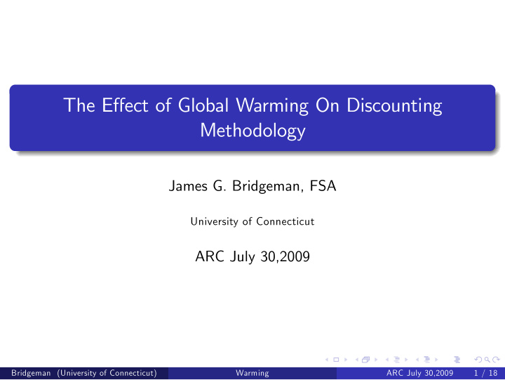 the e ect of global warming on discounting methodology