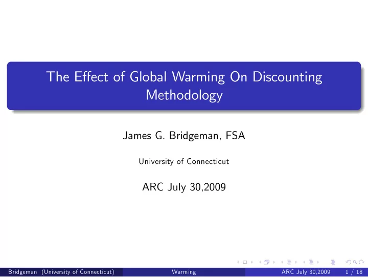 the e ect of global warming on discounting methodology