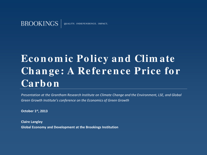 econom ic policy and clim ate change a reference price