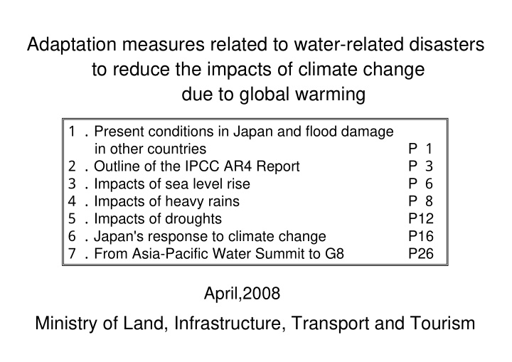adaptation measures related to water related disasters to