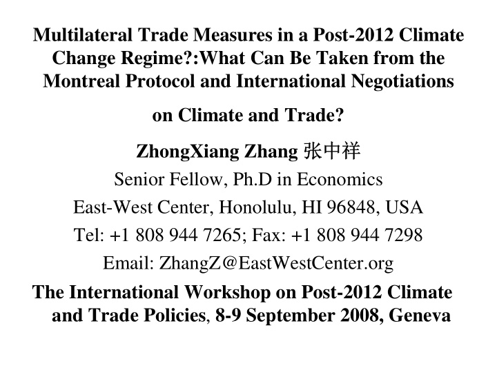 multilateral trade measures in a post 2012 climate change
