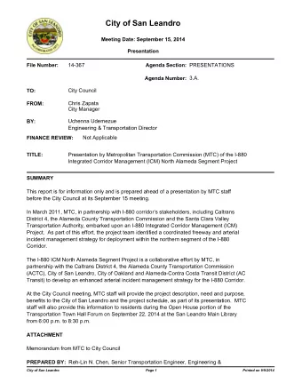 City of San Leandro  Meeting Date: September 15, 2014  Presentation  14-367  PRESENTATIONS  File