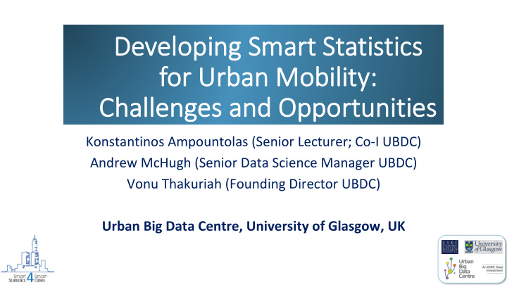 developing sma mart statistics fo for urban mobility ch