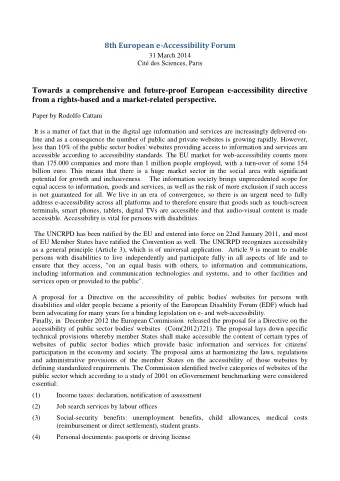 8th European e-Accessibility Forum  31 March 2014  Cit des Sciences, Paris  Towards a