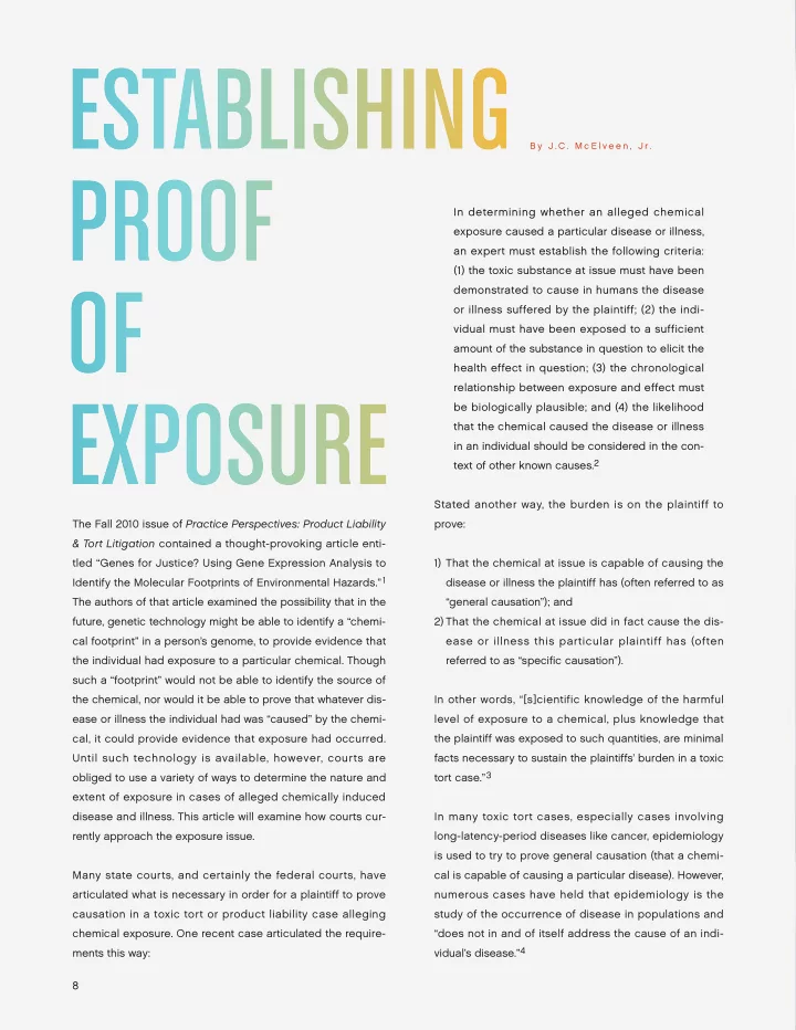in determining whether an alleged chemical exposure