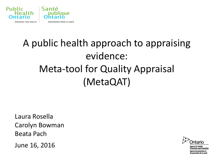 a public health approach to appraising