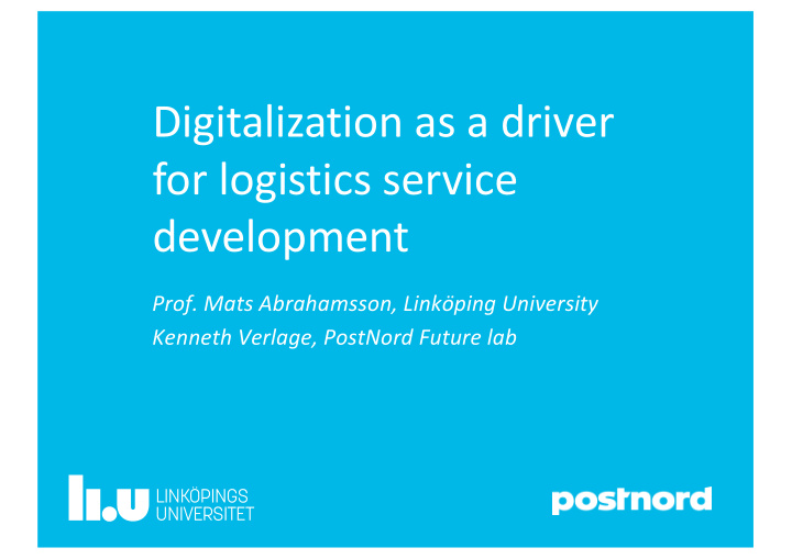 digitalization as a driver for logistics service