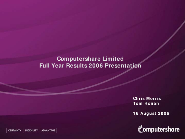 computershare limited full year results 2006 presentation