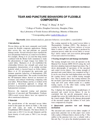 TEAR AND PUNCTURE BEHAVIORS OF FLEXIBLE  COMPOSITES P. Wang 1 , Y. Zhang 1 , B. Sun 1 * 1 College