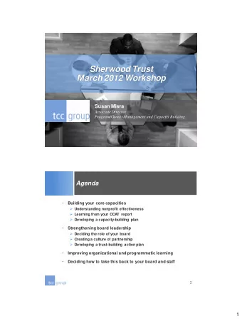 March 2012 Workshop  Susan Misra  Associate Director  Program/Grants Management and Capacity