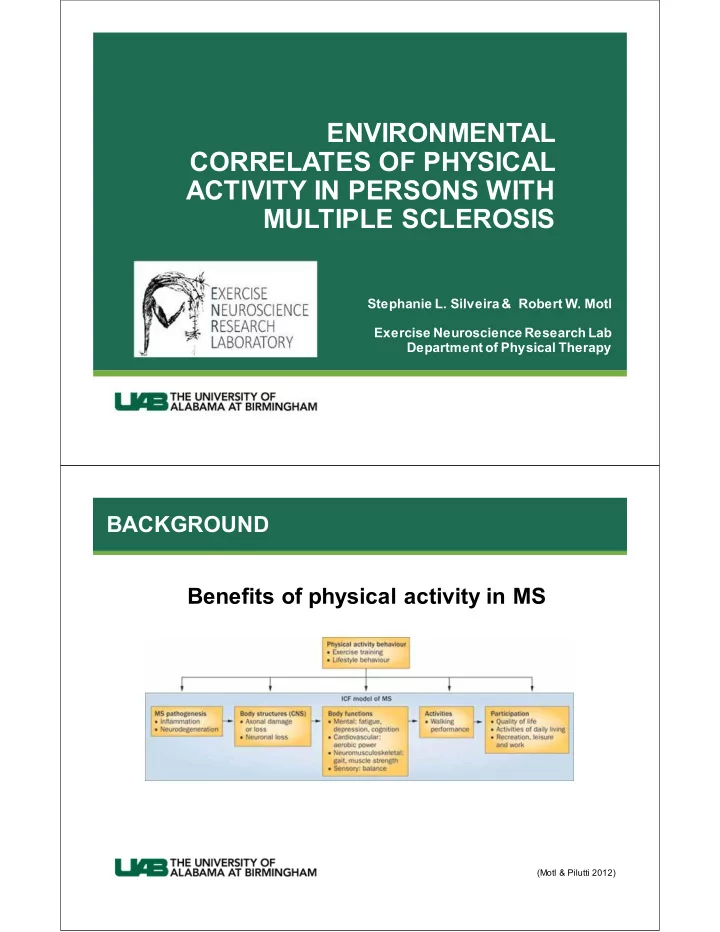environmental correlates of physical activity in persons
