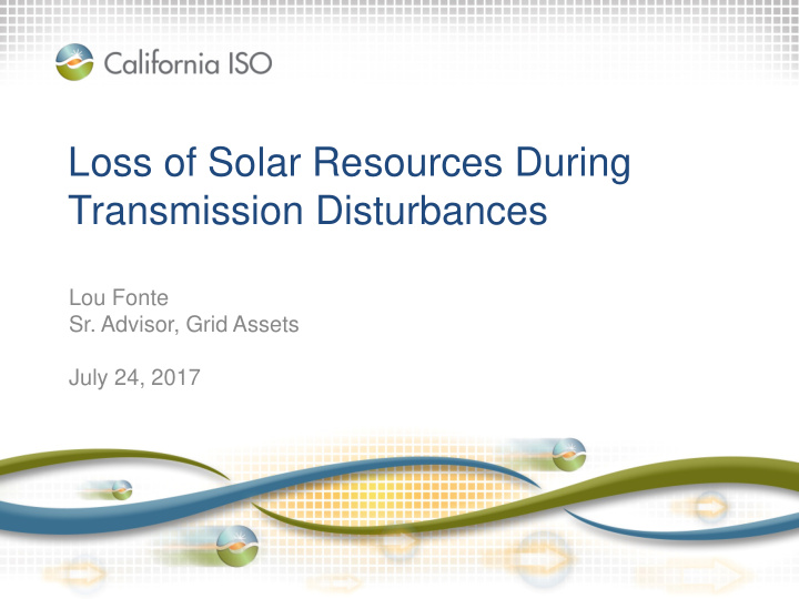 loss of solar resources during transmission disturbances