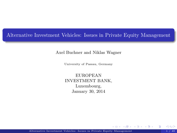 alternative investment vehicles issues in private equity