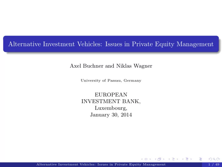 alternative investment vehicles issues in private equity
