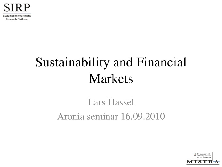 sustainability and financial markets