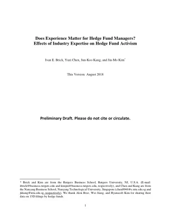 Does Experience Matter for Hedge Fund Managers?  Effects of Industry Expertise on Hedge Fund