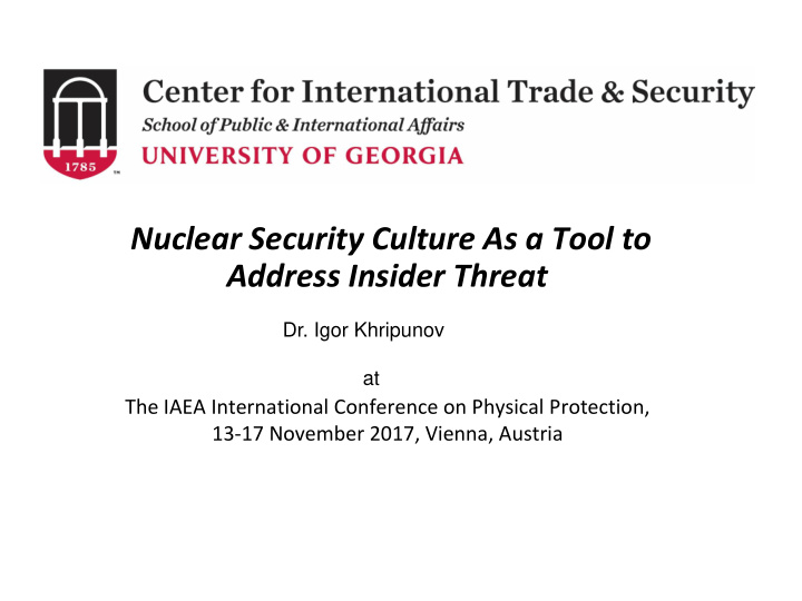 nuclear security culture as a tool to address insider